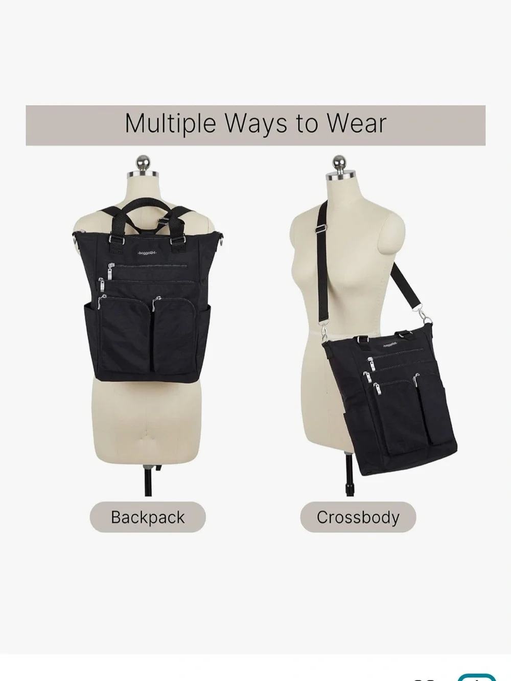NWT Baggallini All Set 3 in 1 convertible crossbody tote backpack in silver gray - Picture 3 of 13